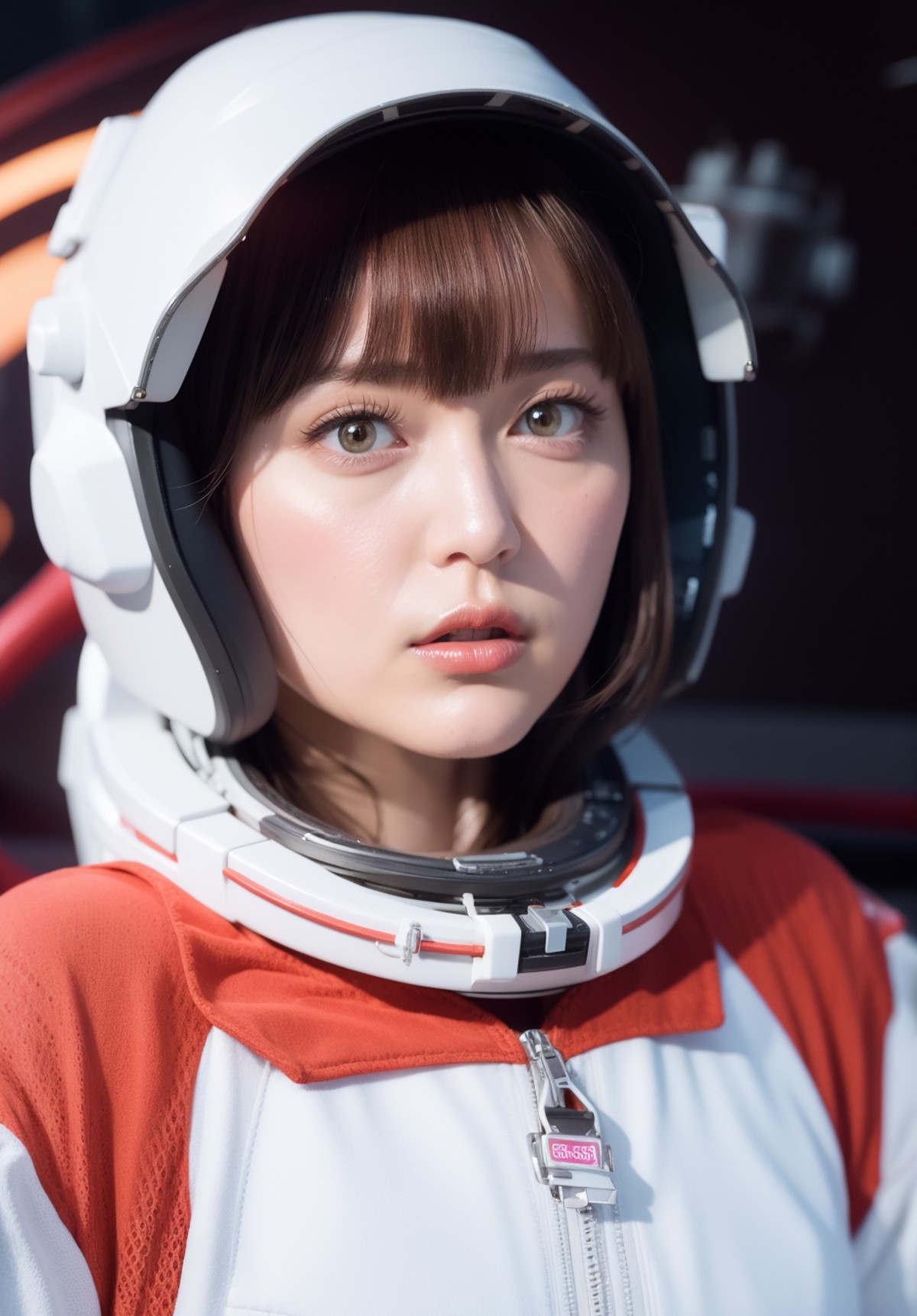 (wide angle),full body,lipstick,eyelashes,parted lips,
 spacesuit, spacecraft, floating ,
looking away ,
best quality, ult...